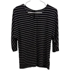 J. Jill Wearever Collection Black‎ Striped V Neck 3/4 Sleeve Top Womens Sz Small